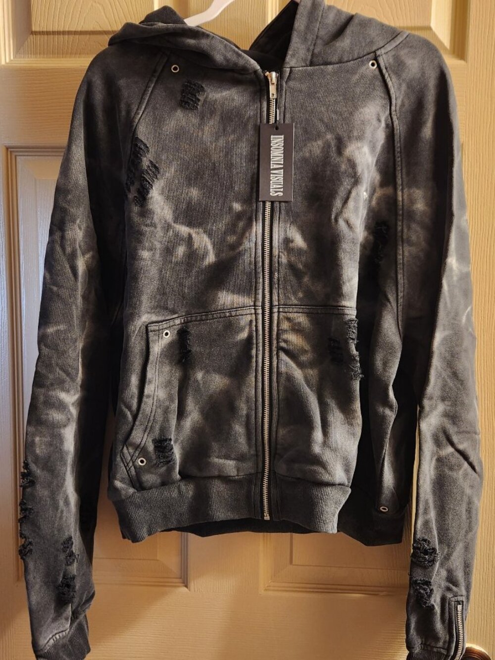 Jonathan Adams gray full-zip hoodie with studded accents, size medium, new